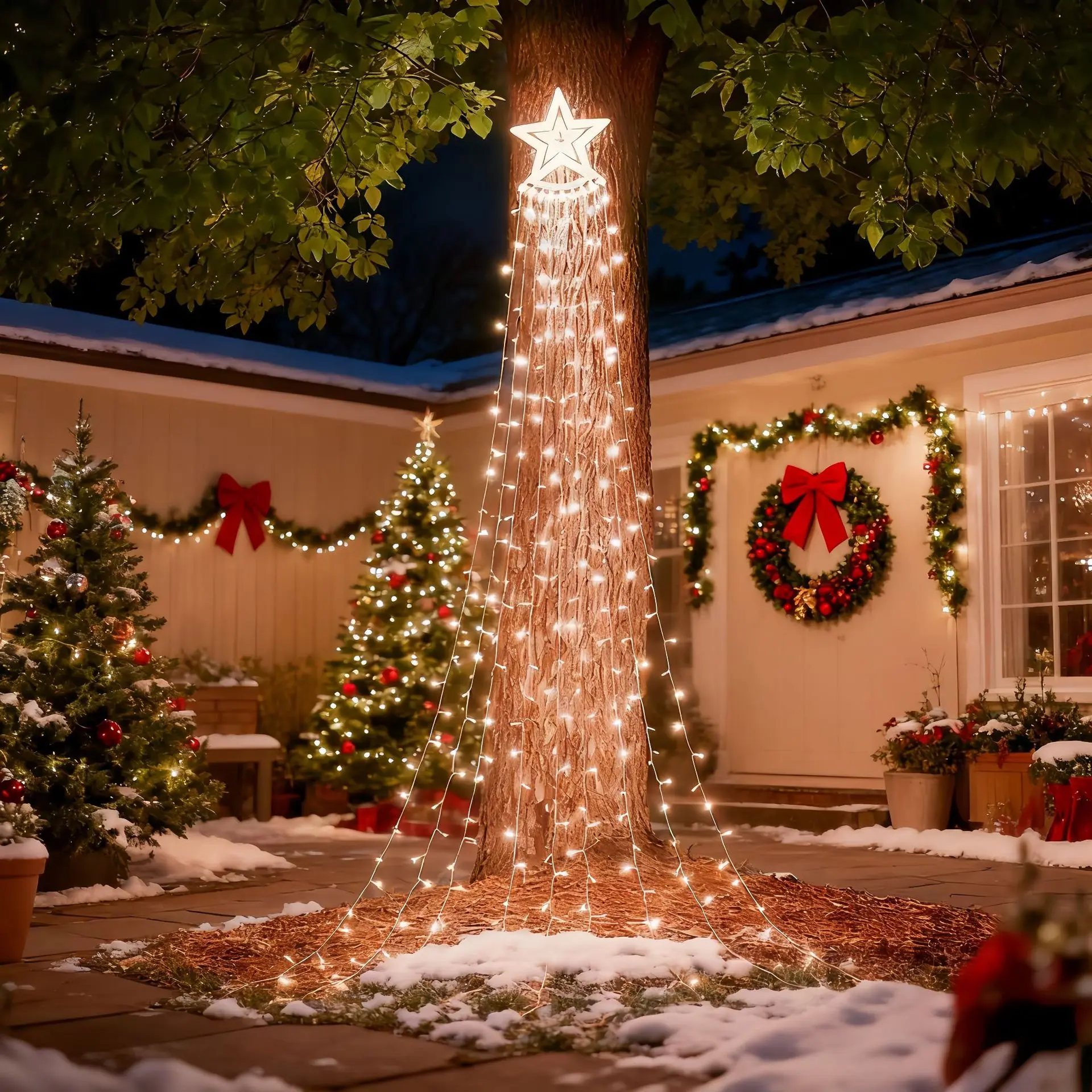 عطلة الإضاءة LED أضواء عيد الميلاد 8 طرق في الهواء الطلق جارلاند ستار شلال الجنية سلسلة أضواء للحزب حديقة الفناء الخلفي ديكور #1