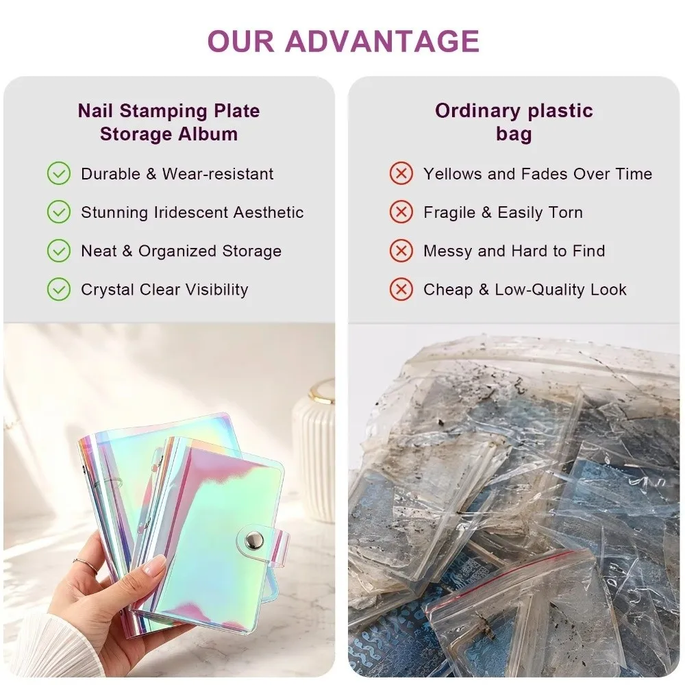Holographic Laser Nail Stamping Plate Holder Colorful Loose Leaf Card Storage Case Soft Cover Large Capacity Dustproof Organizer