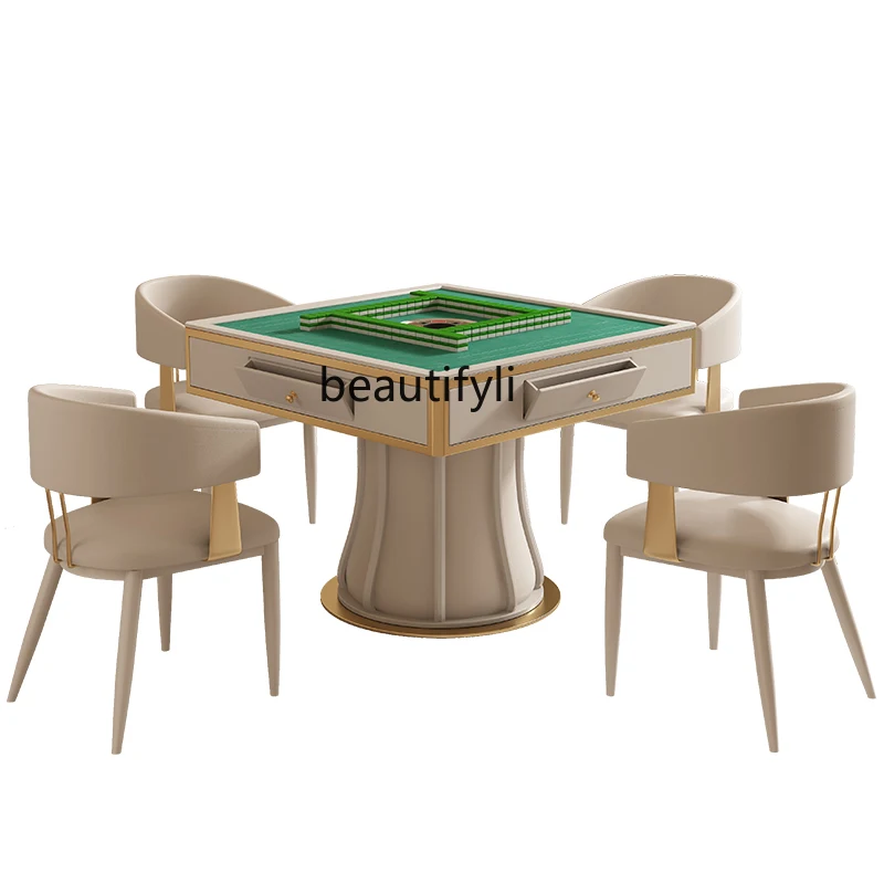 

Automatic rock slab mahjong table dining table integrated dual-purpose light luxury multi-functional mahjong machine round table