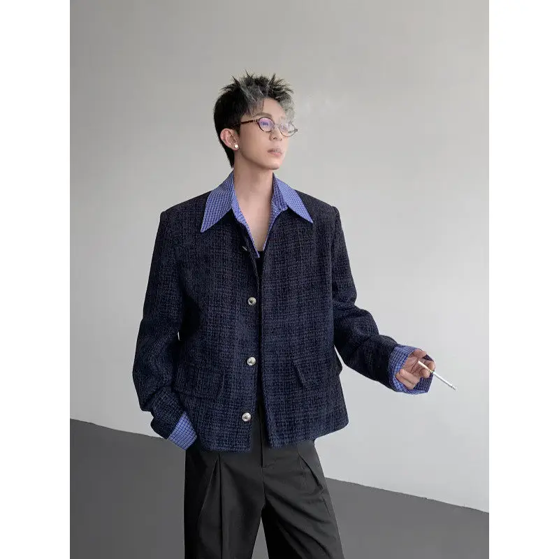 

Модное мужское шерстяное пальто для осени, высококачественное, в клетку, с комбинированными вставками, городской стиль, из полиэфирного волокна, теплое, Harbinger