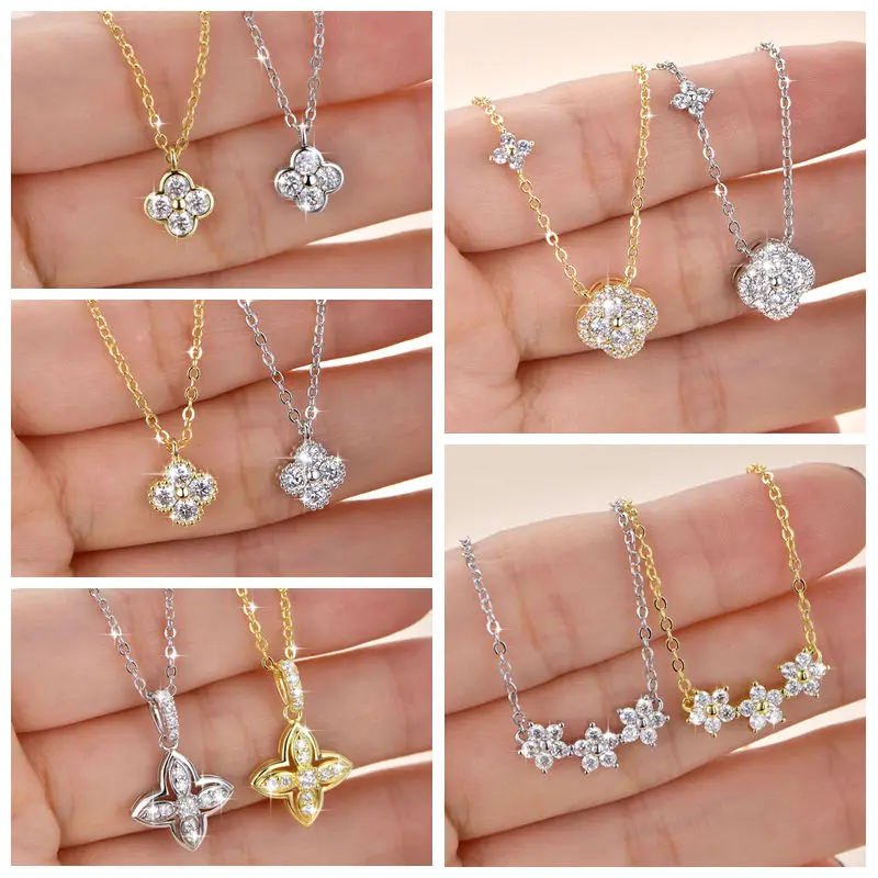

Сертифицированное GRA ожерелье Ehhai с круглым муассанитом и подвеской в виде четырехлистного клевера, цепочка для женщин, позолота 14K, изысканные ювелирные изделия, свадебный подарок