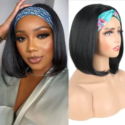 Women's Wig Black High Temperature Short Bob Headband Synthetic Wigs 10 Inch Straight Hair Cosplay Party Drag Queen