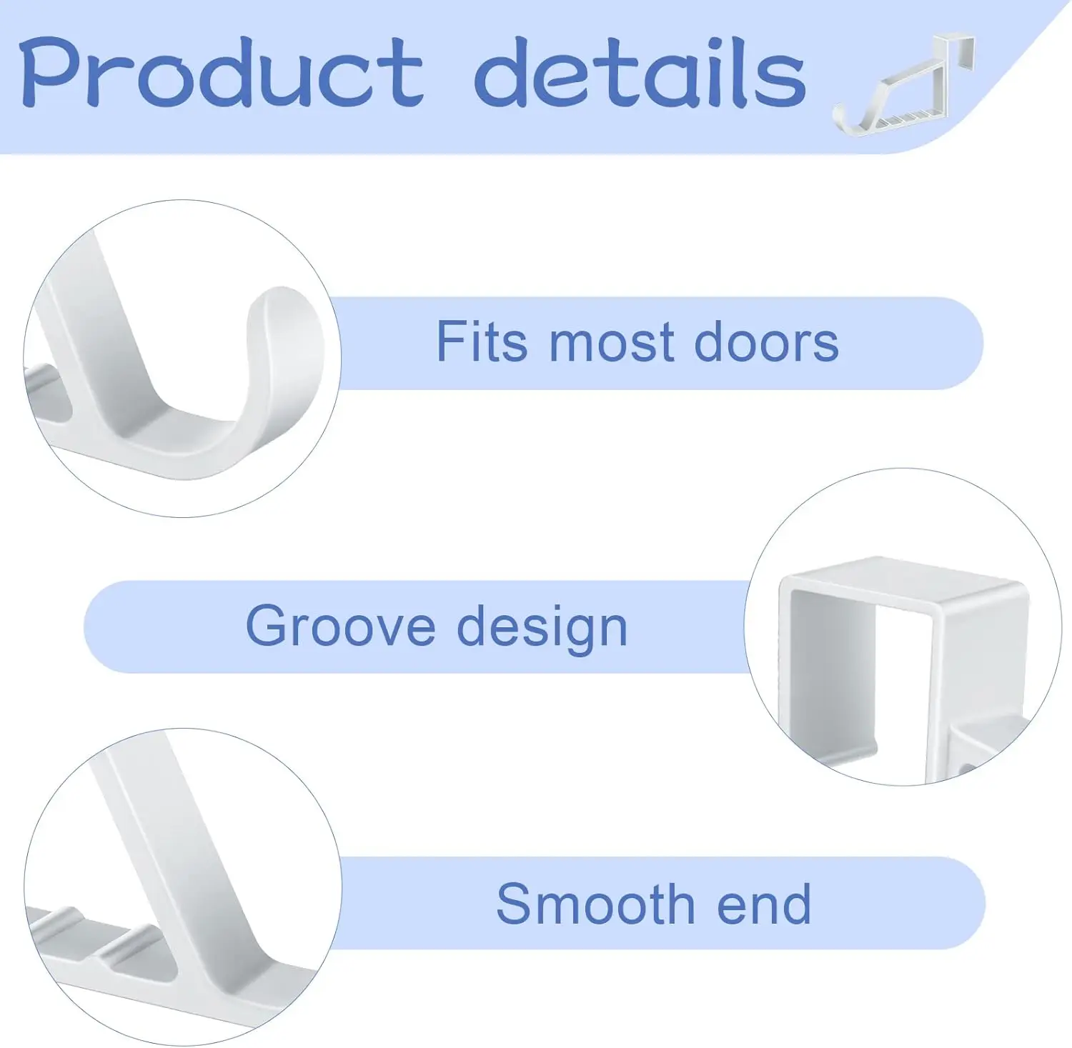 2 Pack Over The Door Hooks for Hangers - Extra Strong White Plastic Over Door Hook for Hanging Clothes, Towels, Robes, Hats, Bag