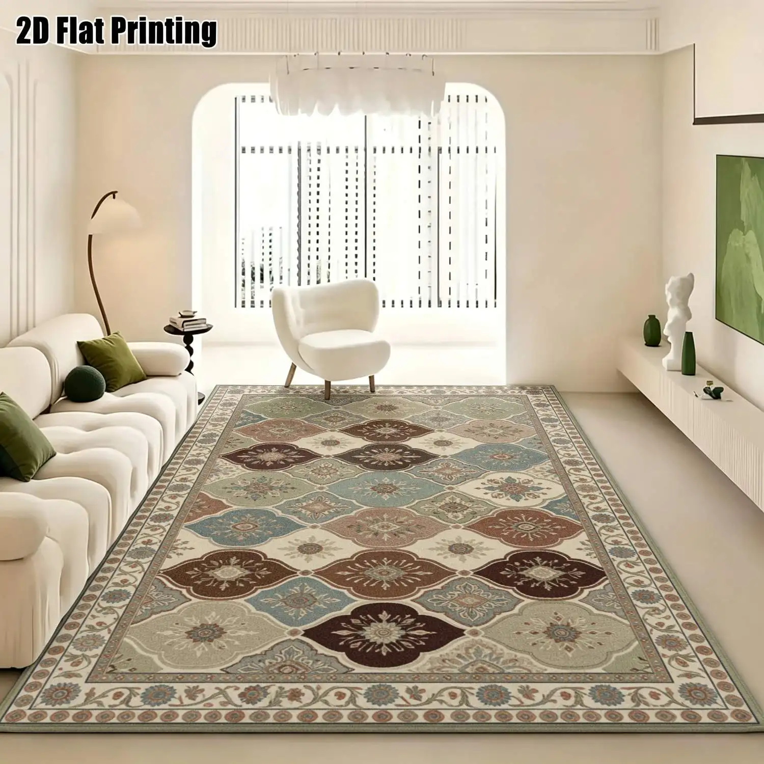 1Pc 2D Printed Retro Blue-Brown Geometric Pattern Carpet: European, Bohemian Style, Machine Washable, Multi-Size, Suitable for Home Decor Such as Entryway, Dining Room, Bedroom, Living Room Mats