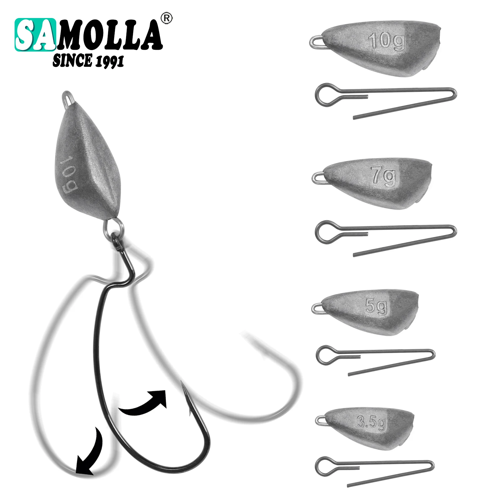 SAMOLLA 5pcs Jig Head Deep Fishing Weight Sinker Jig Water Bullet Weight with Swivel  Sinkers Fishing Tackle Accessories