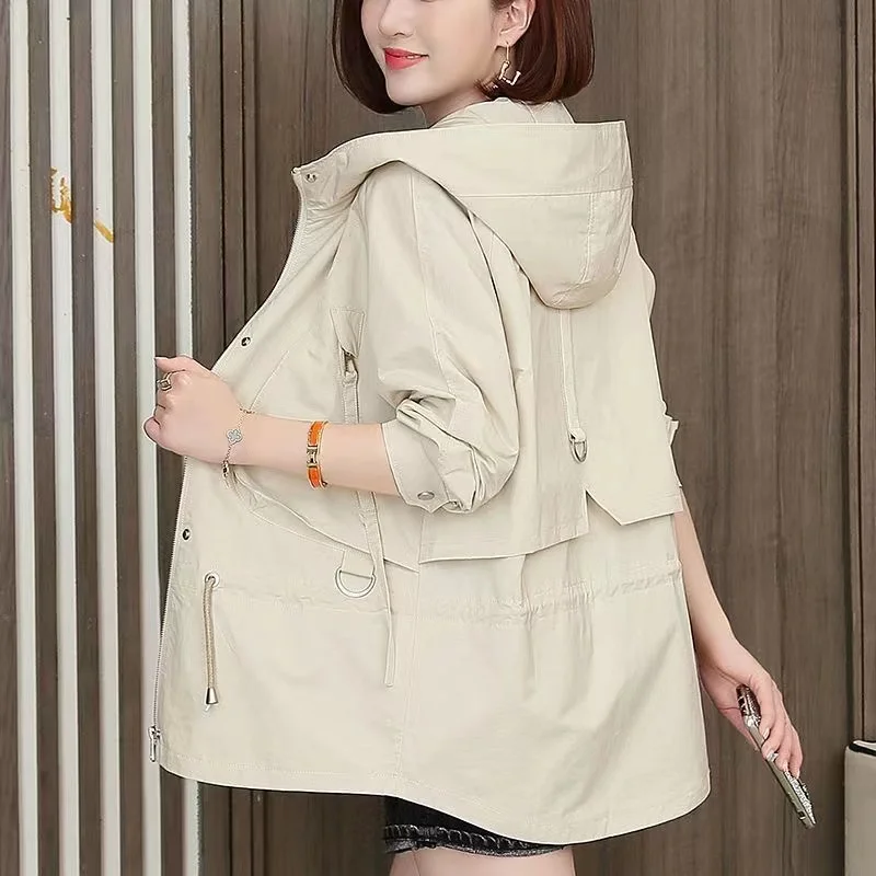 2023 New Spring Autumn Jacket Women\'s Long Sleeve Trench Coat Female Windbreaker Casual Loose Zipper Outerwear Overcoat