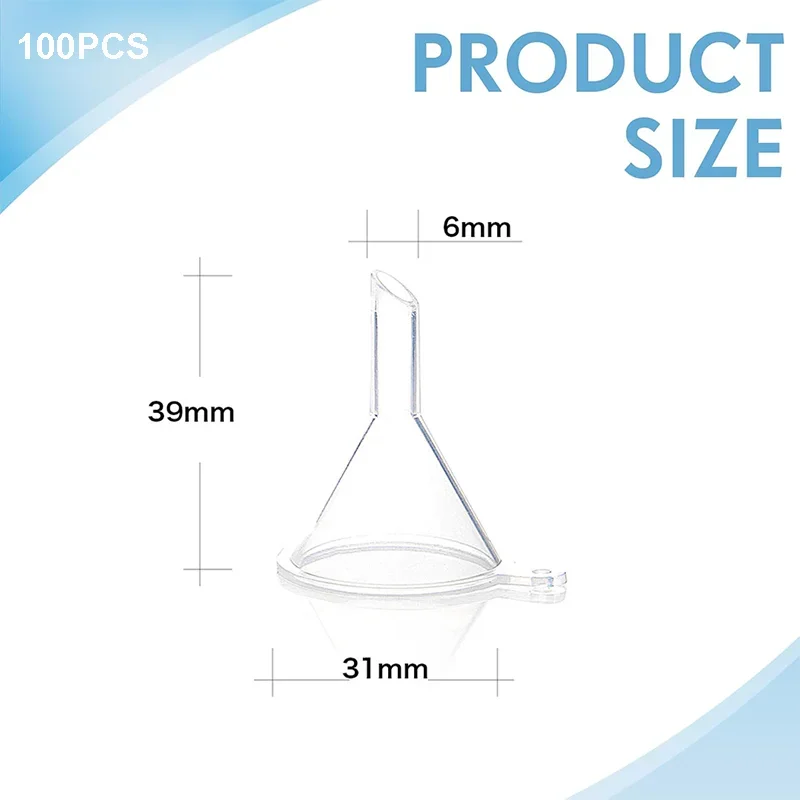 100pcs Small Funnels Clear Plastic Mini Cosmetic Containers Funnels for Science Lab Bottle Filling Liquid Essential Oils Perfume