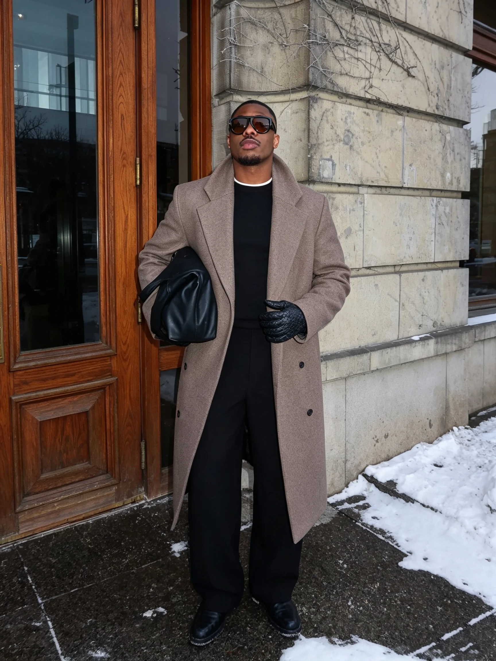 Classic Oatmeal Wool Blend Overcoat with Notch Lapel and Double Breasted Front Men Autumn Elegant Long Coat Customized E2648