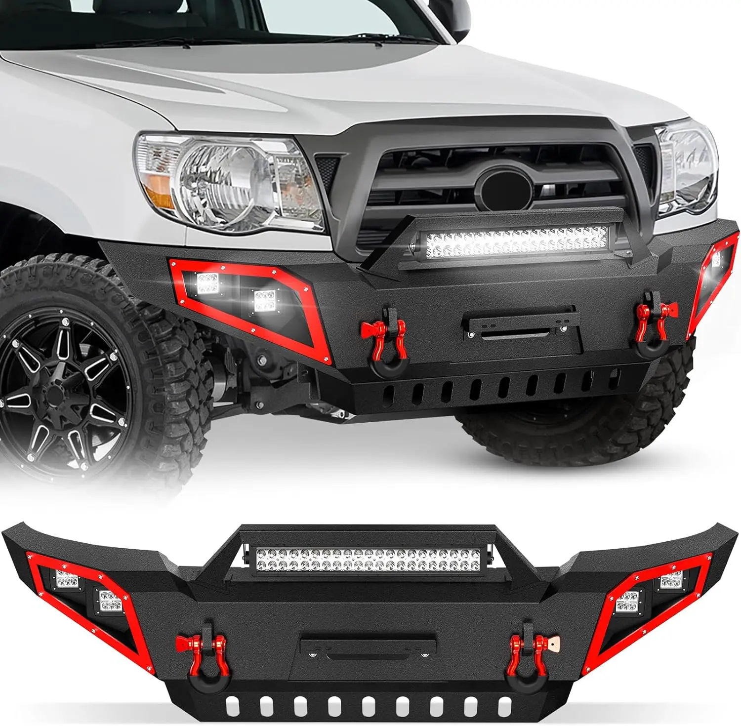 

Factory Price Front Pickup Truck Bumper Fit 2005-2015 Toyota Tacoma 2nd Gen Equipped With Skid Plate, 4 X 18W LED Lights