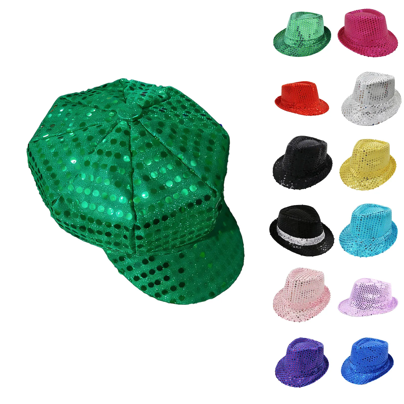 Unisex Sequins Hat Stage Dance Show Party Hip Hop Jazz Glitter Cowboy Caps Performance Costume Clown Magician Shiny Beading Hat