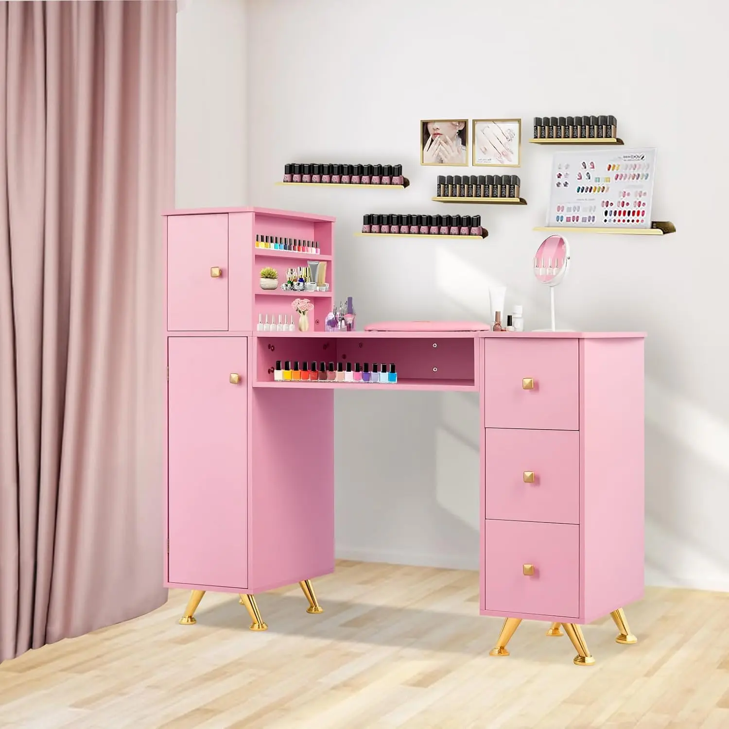 Nail Table Manicure Table for Technician w/Plastic Table Mat & Wrist Rest, Acetone Resistant Nail Desk