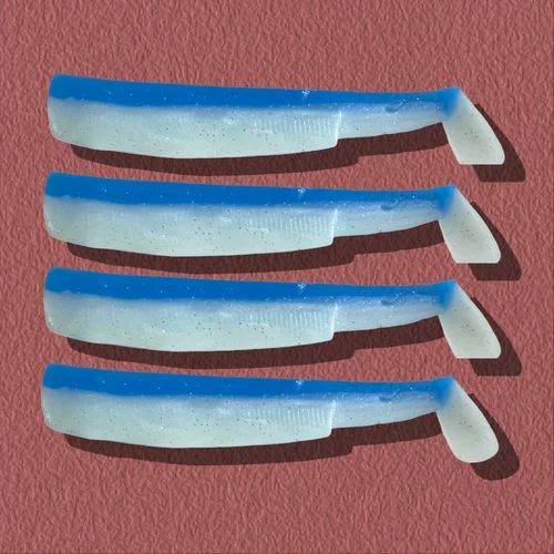 Imagen 2 del producto 4 unids/bolsa 70/90/110mm pececillo negro señuelo suave para pesca de lubina fácil brillo giratorio cebo Artificial cola en T Leurre Souple