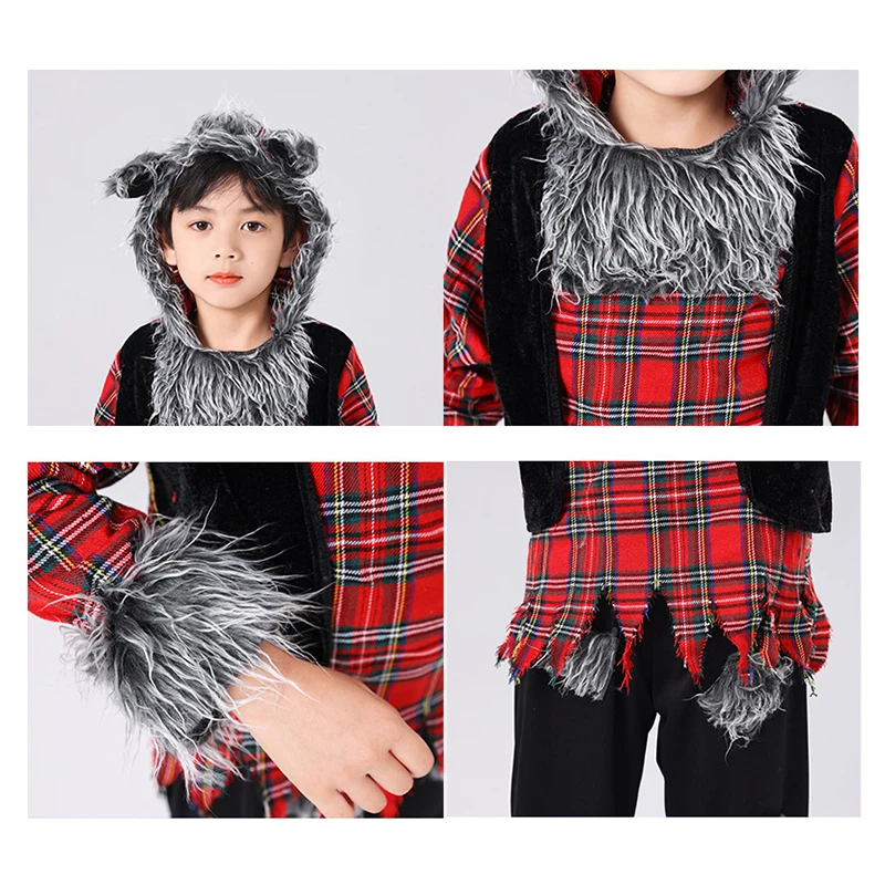 Costume de Cosplay de Loup-Garou pour Enfants, Haut à Capuche, Pantalon Trempé, Spectacle sur Scène, Masade Tim Boy, Costume d'Halloween