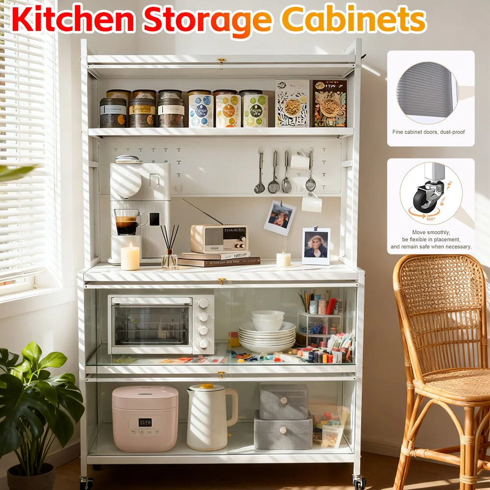 خزائن تخزين المطبخ، رف فرن الميكروويف المقاوم للصدأ، حامل تخزين واسع وقوي، تخزين منزلي #1