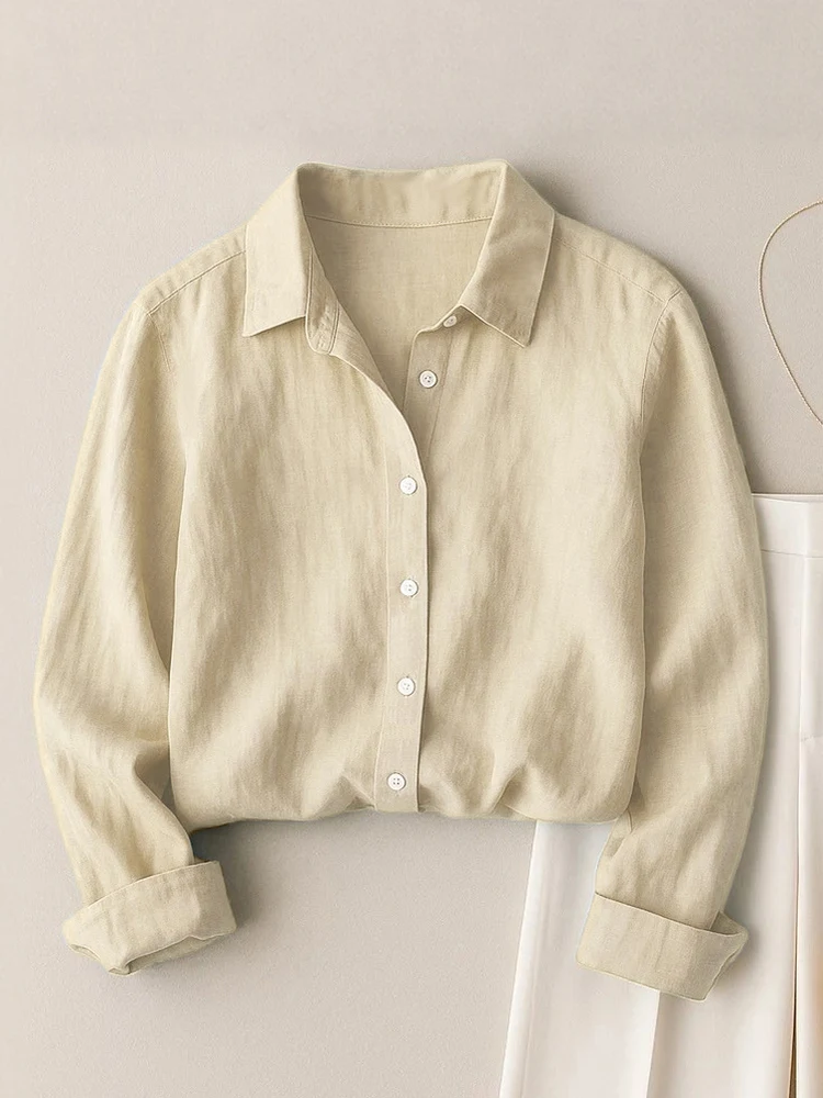 Losse Casual Kleur Katoen Linnen irt Dames Lente Herfst Nieuwe Sle Veelzijdig High-End Gevoel Lange Sve Linnen irt