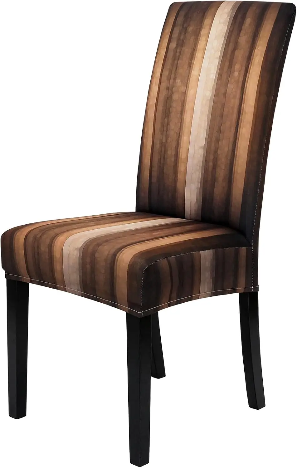 Brown Striped Stretch Dining Chair Cover 1Pc, Removable Slipcover Anti-dust Seat Protector for Kitchen Wedding Party