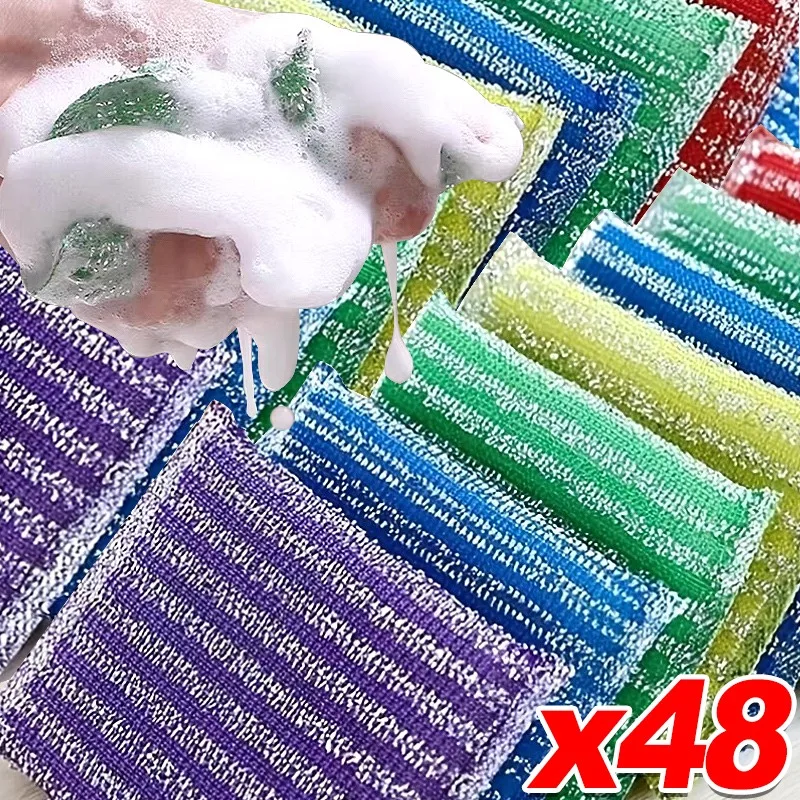 48/4 قطعة تنظيف الإسفنج على الوجهين عدم خدش منصات غسل الأطباق المنزل المطبخ طاولة طعام غرامة شريط تنظيف الملابس الخرق