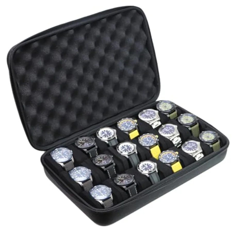 

1 Hard Watch Travel Case Portable Zipper Storage Organizer Box for Men Women with Soft Compressible Foam Pillow