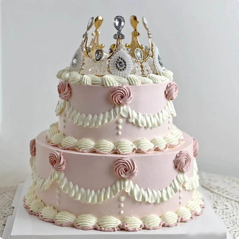 Double Layer Silicone Foam Simulation Cake Model, 6/8-inch Fake Birthday Cake Window Display Sample, Dessert Table Decoration