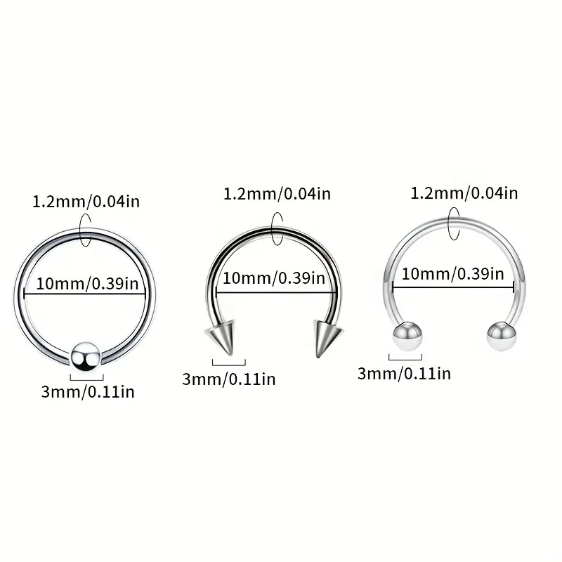 24pc 16G Multiuse Stainless Steel Piercing Rings - Hypoallergenic Horseshoe Hoops for Nose, Cartilage, & More