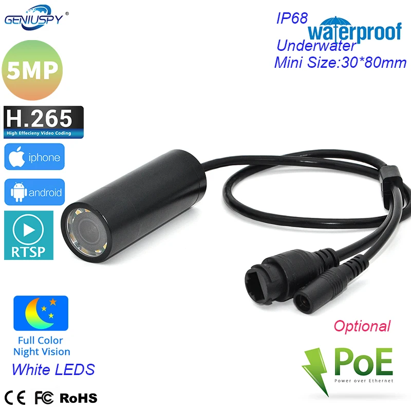 White Led Night Vision Waterproof IP68 Outdoor 5MP 4MP 2MP P2P POE 48V DC12V Mini Bullet Network IP Camera Video Security RTSP
