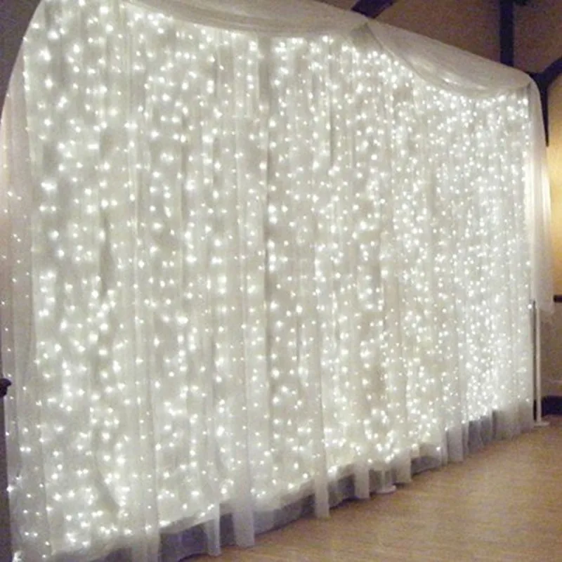 Natal Janela Decoração Luzes, Cordas de Cortina, Lâmpadas LED, Ano Novo, Jardim, Casa, Festa de Natal, Casamento, Feriado, 3m, 300 LEDs, 220V