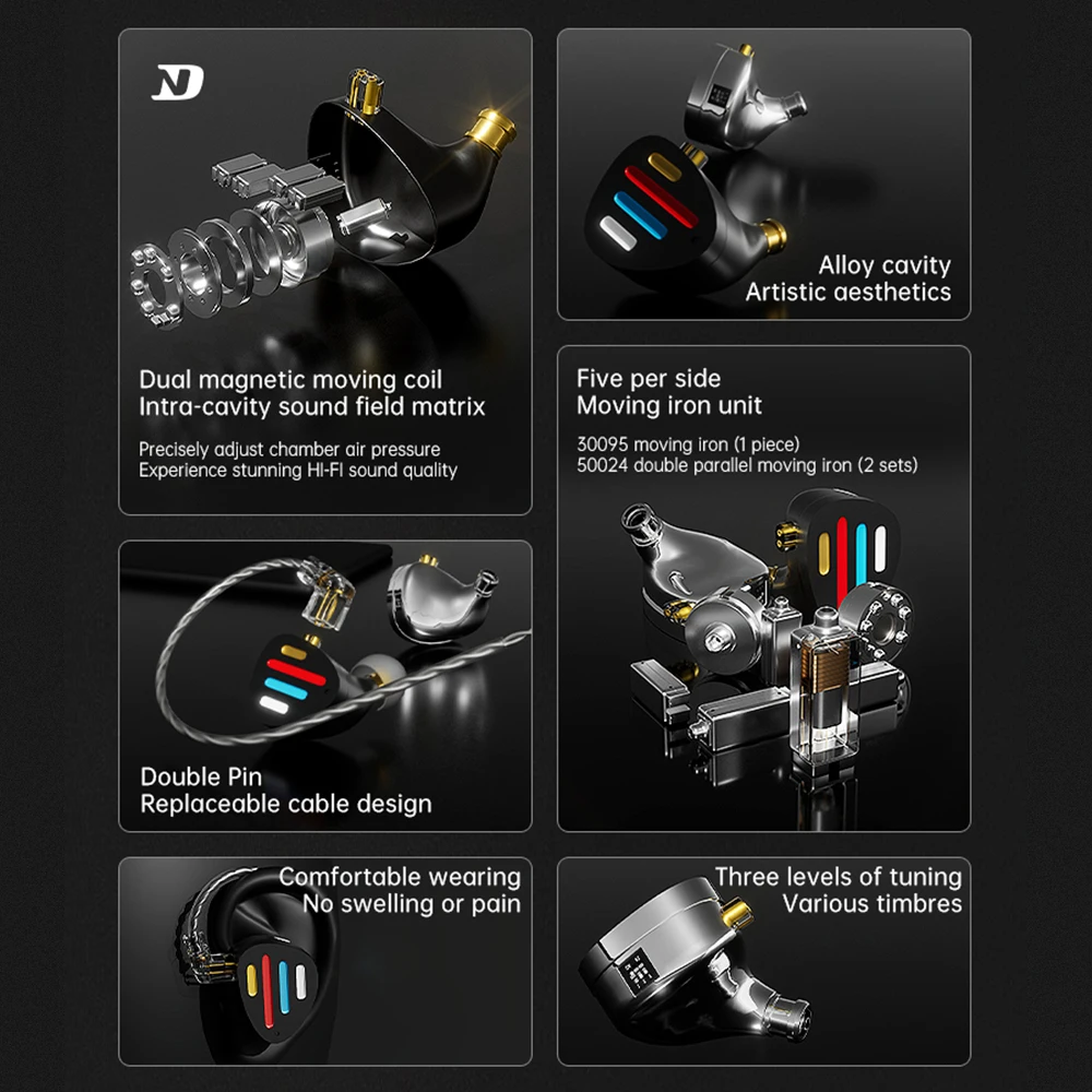 ND X12 سماعة مراقبة داخل الأذن ، IEMS الرائدة ، 10 + سائق ديناميكي ، 5BA HIFI ، سماعات أذن ، قابلة للتعديل مع كابل قابل للفصل ، جديدة