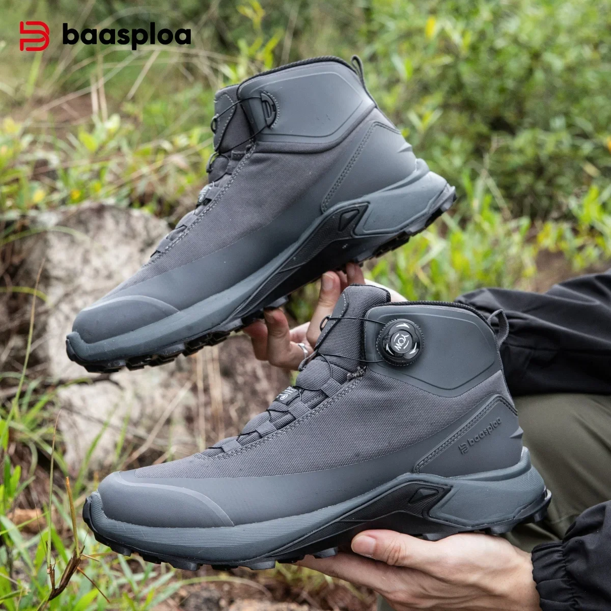 

Baasploa Men Outdoor Sneakers Rotating Button Lining Cotton Hiking Shoes Male Comfort Anti Splash Water Casual Walking Shoes