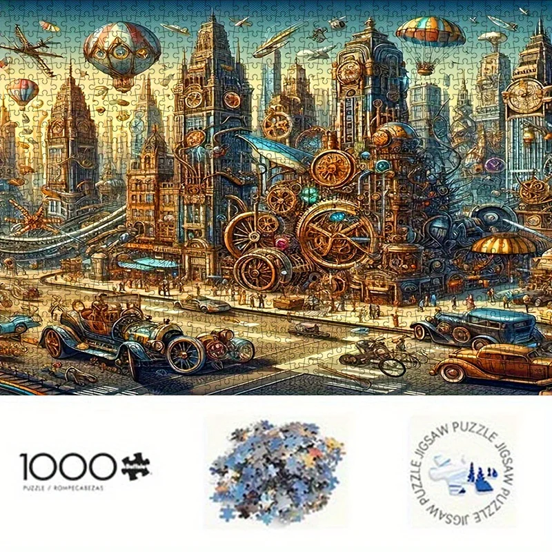 

[Рождественский и новогодний подарок] 1000 шт. Головоломка в стиле стимпанк City Gear и Заводная головоломка - Винтажный дирижабль и промышленный Revolutio