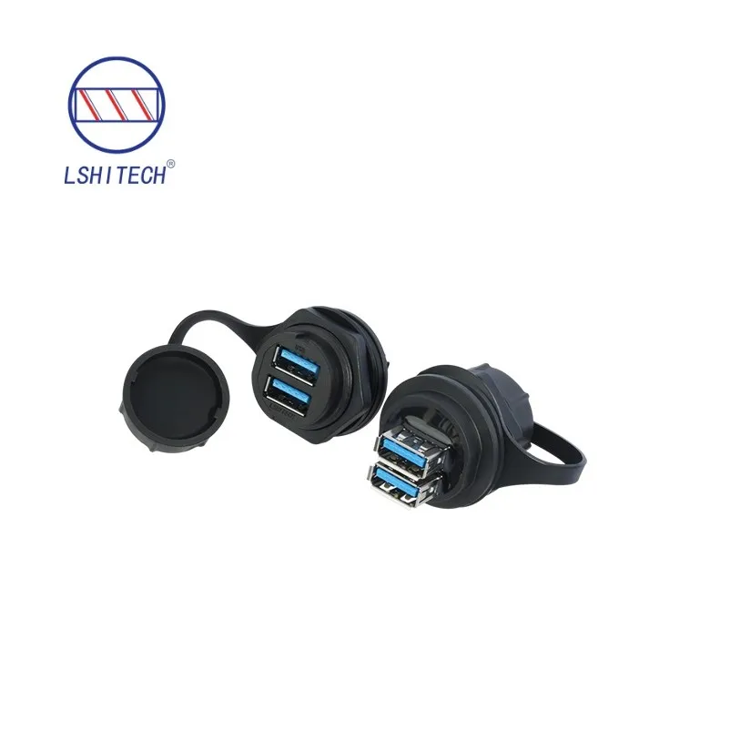 Hot Sale M25.2 Double Layer Front Nut USB3.0 Female Socket Pass Through / Solder Type for Outdoor Base Station/Marine Equipment