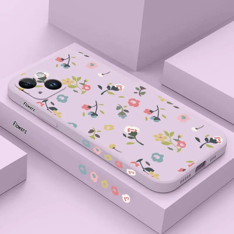 Scatter Flowers Silicone Phone Case For iPhone 13 14 12 15 11 Pro Max Mini 14 15 Pro 8 7 6 6S Plus XS XS Max  X XRCover