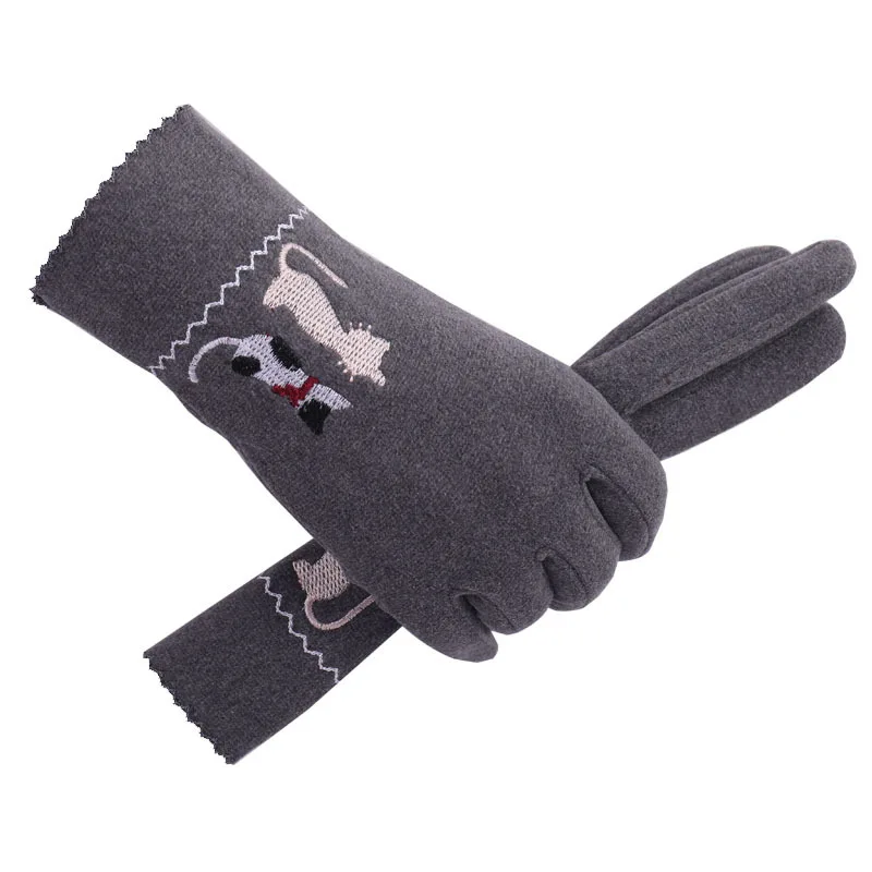 Autumn And Winter Thin Gloves Cartoon Cat Embroidery Young Students Cute Gloves Women Warm Touch Screen Mittens Wholesale T99