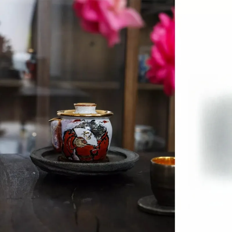 Burning hand-painted cover bowl, glaze color, hand-held pot, kung fu tea set, high-end gift box