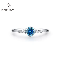 MINTYBOX New D Color Round Cut 0.5CT Colorful Blue Moissanite Ring for Women Solid 10K 14K 18K Gold Halloween Jewelry Party