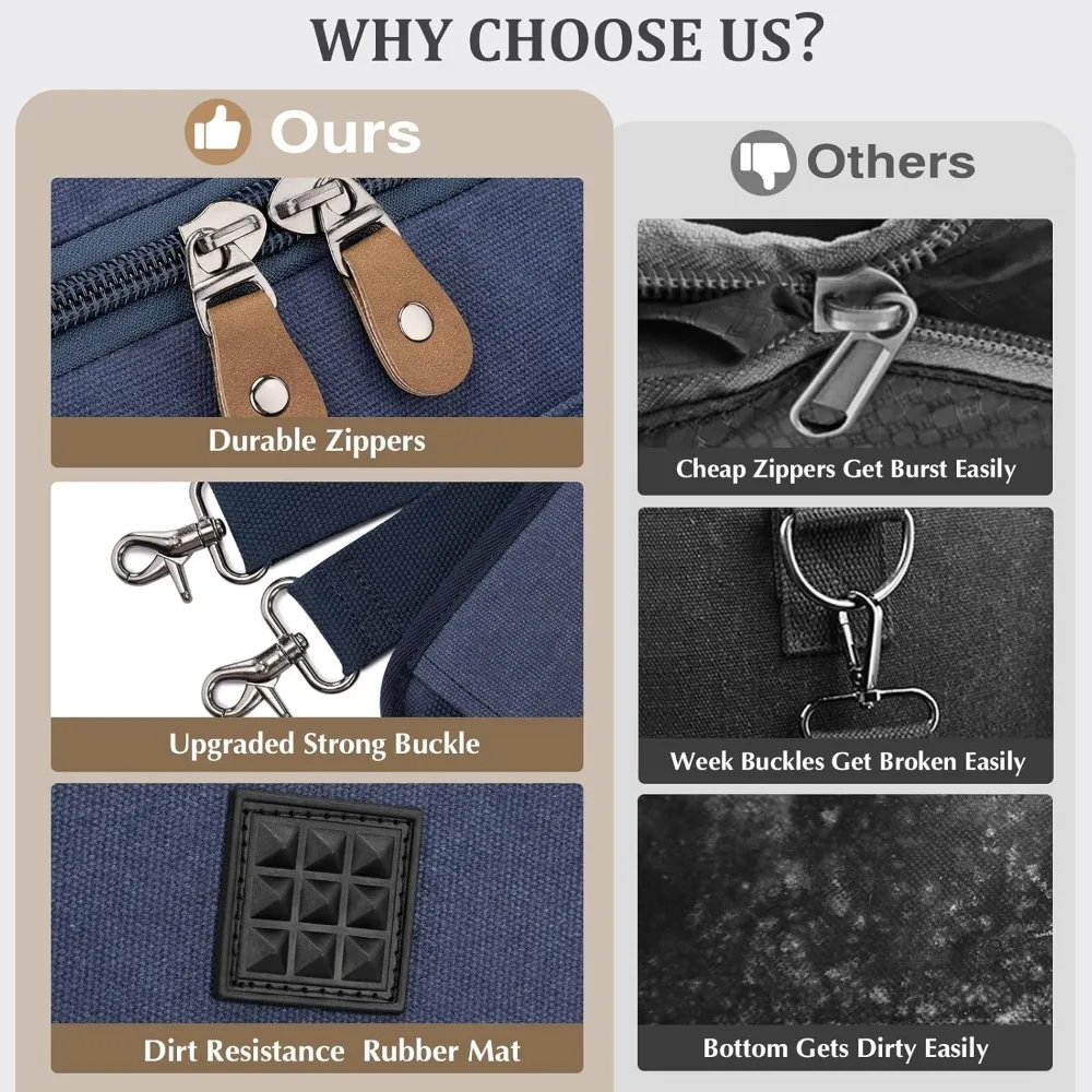 حقيبة سفر من القماش الخشن بسعة كبيرة سعة 60 لترًا مع جيب للأحذية - مثالية لرحلات عطلة نهاية الأسبوع وضحاها باللون الأزرق