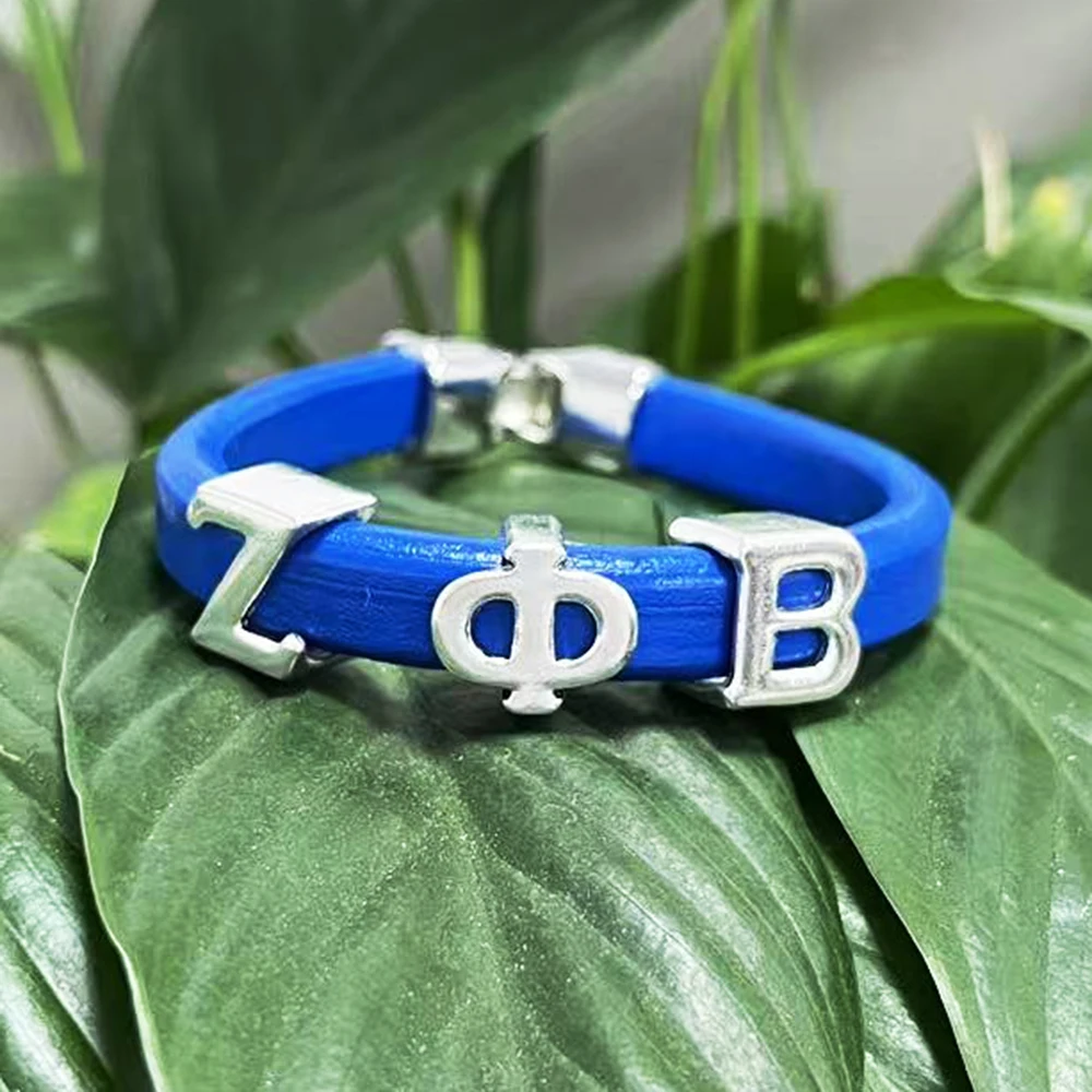 Zeta Phi Beta Sorority Greek Letter Royal Blue Leather Bracelet