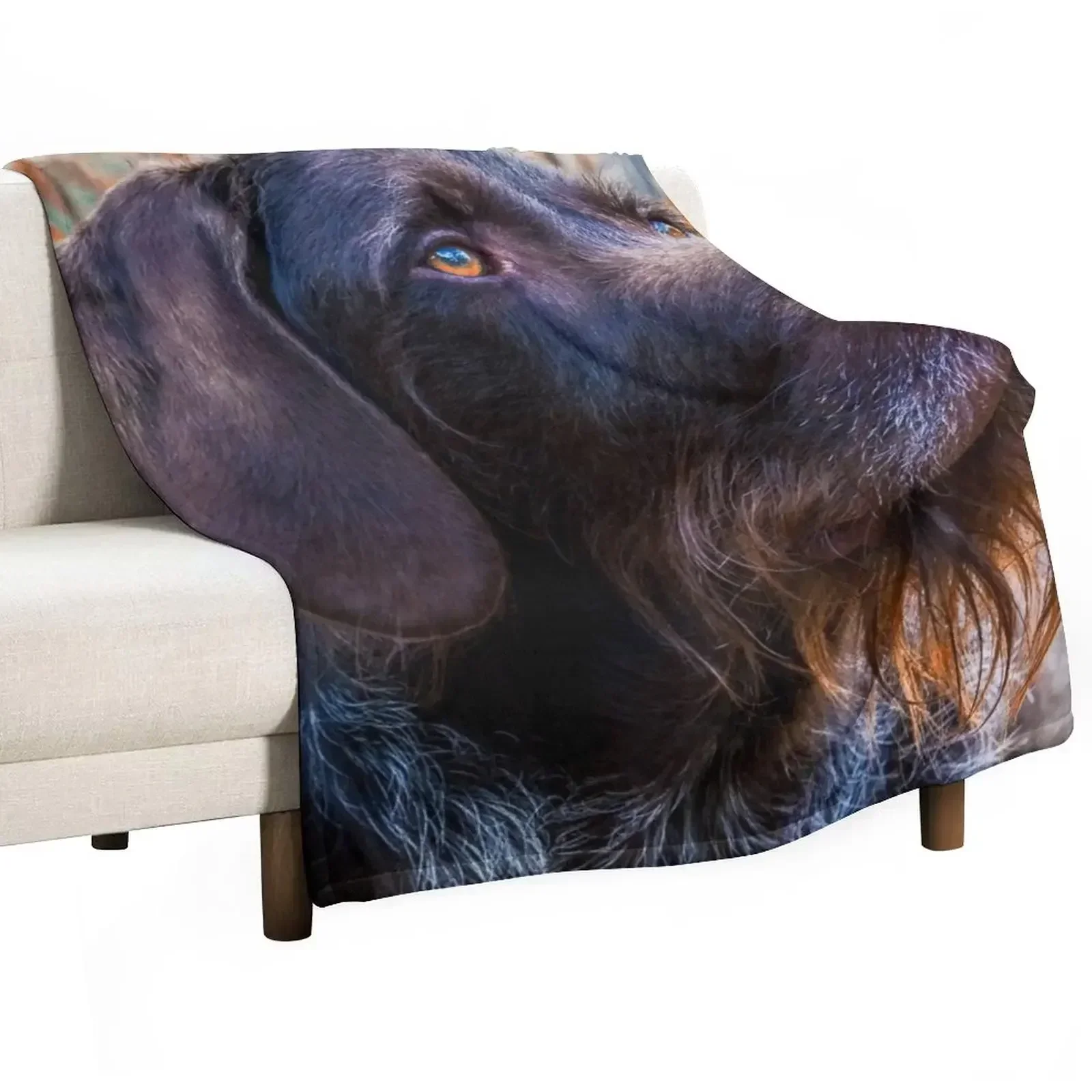 German Wirehaired Pointer Portrait Throw Blanket Fade Resistant Durable Throw Blanket