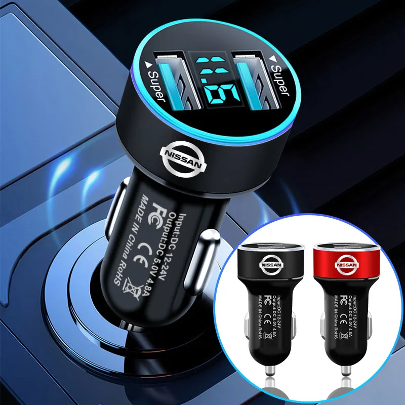 Car Charger 2 USB Ports Fast Charging Digital Display Car Accessories for Nissan Nismo Trail T32 T31 Tiida Juke Qashqai Teana X