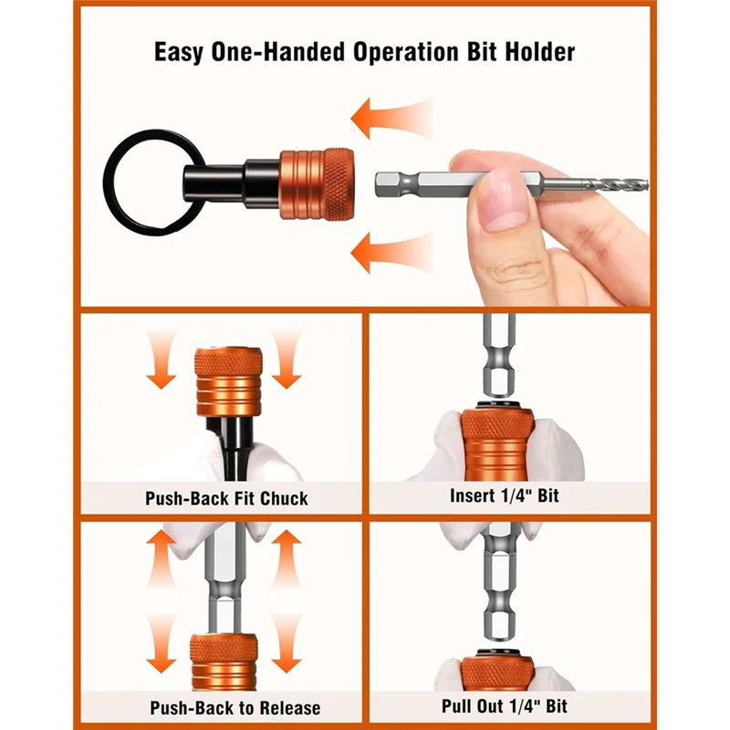 ABVA-Bit Holder Key Chain With Carabiner 2 Sets For Impact Drills Nut Driver, 1/4