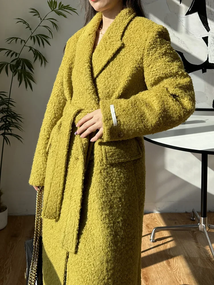 High-end Mohair Thick Wool Cashmere Circle Fur Coat Lengthen Women Loose Fashion Lapel Double Breasted Woolen Coat Autumn Winter