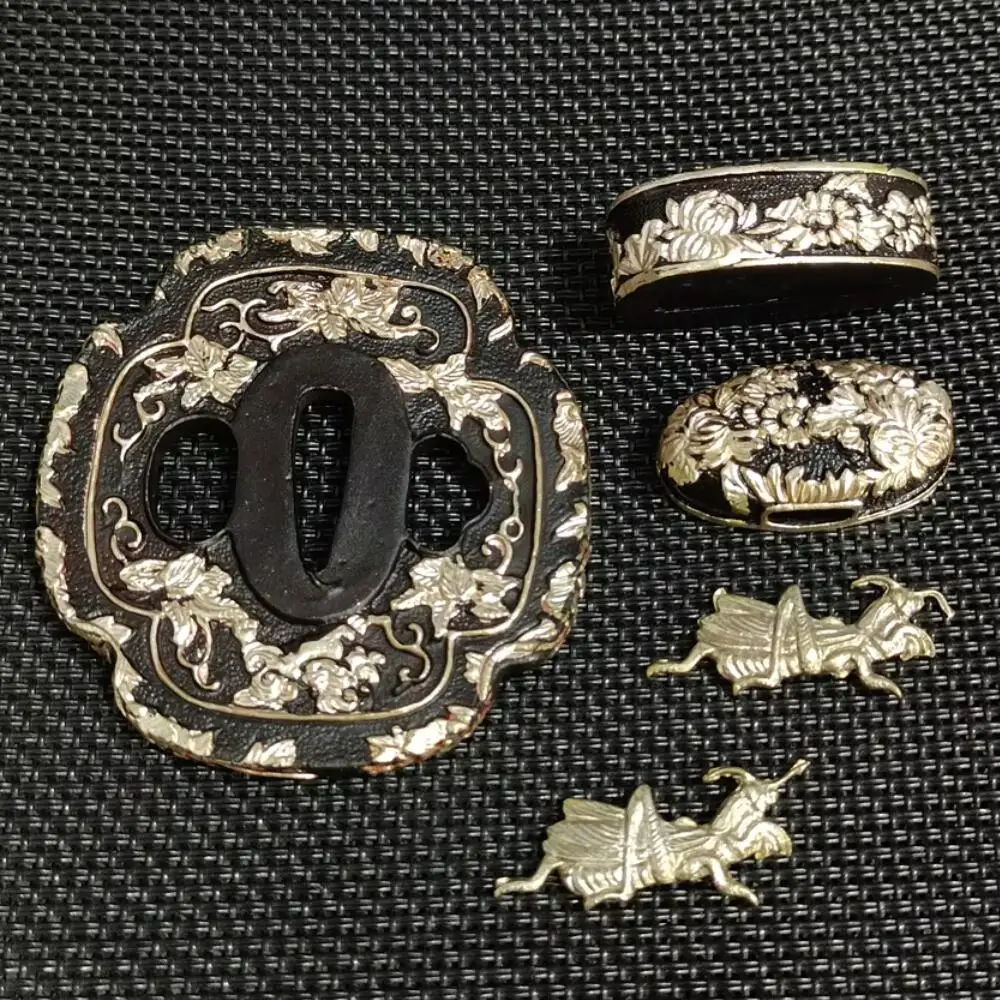 Nice Metal Crafts Japanese Katana/Wakizashi/Tanto Sword Fittings Set Brass Tsuba+Menuki+Fuchi+Kashira+Seppa