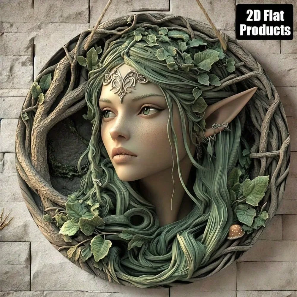 Elfhaven Rustic Tree Elf Round Metal Wall Decor 8x8 Inch Distressed Retro Art for Living Room Kitchen Cafe