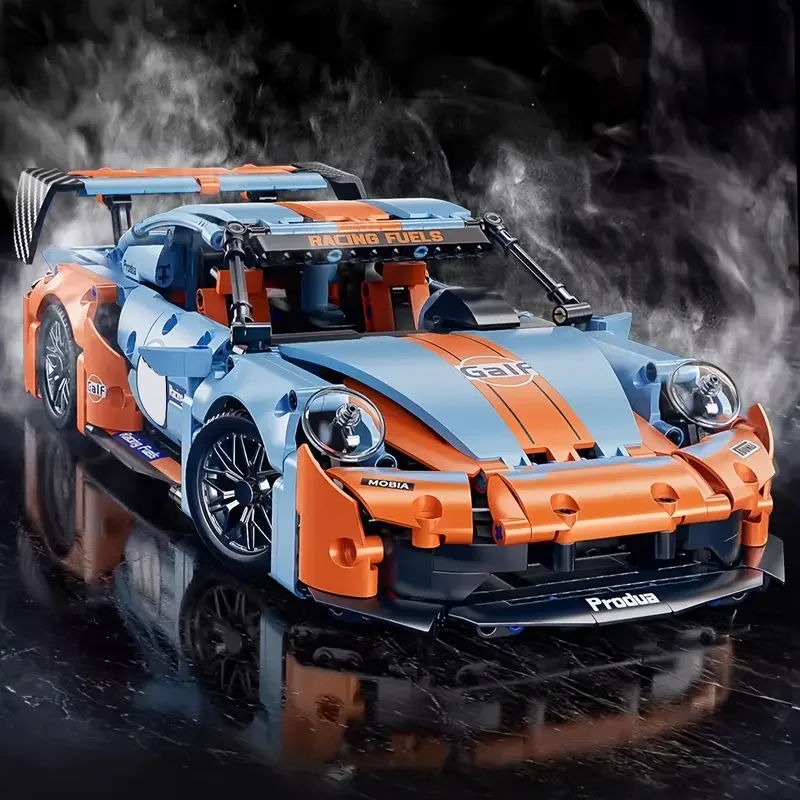 1258-delige blauwe racewagen DIY-modelbouwstenen, creatieve educatieve blokken ontworpen voor jongeren en volwassenen, woondecoratie, verjaardagscadeaus, kerstcadeaus