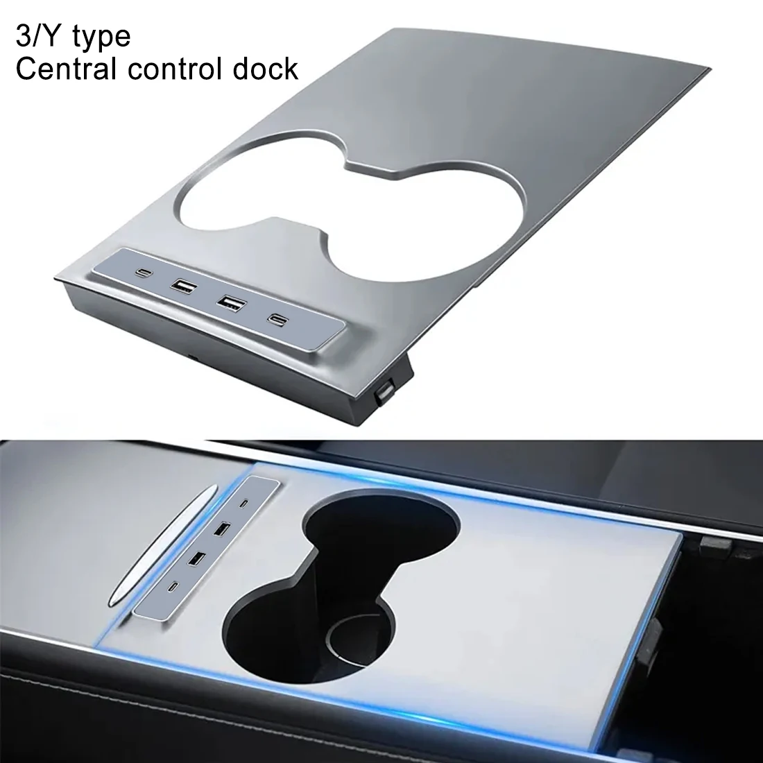 

USB Hub For Tesla Model Y Model 3 Accessories 2021-2023 Docking Station Center Console Smart Fast Charging Adapter 모델3 모델y 자동차용