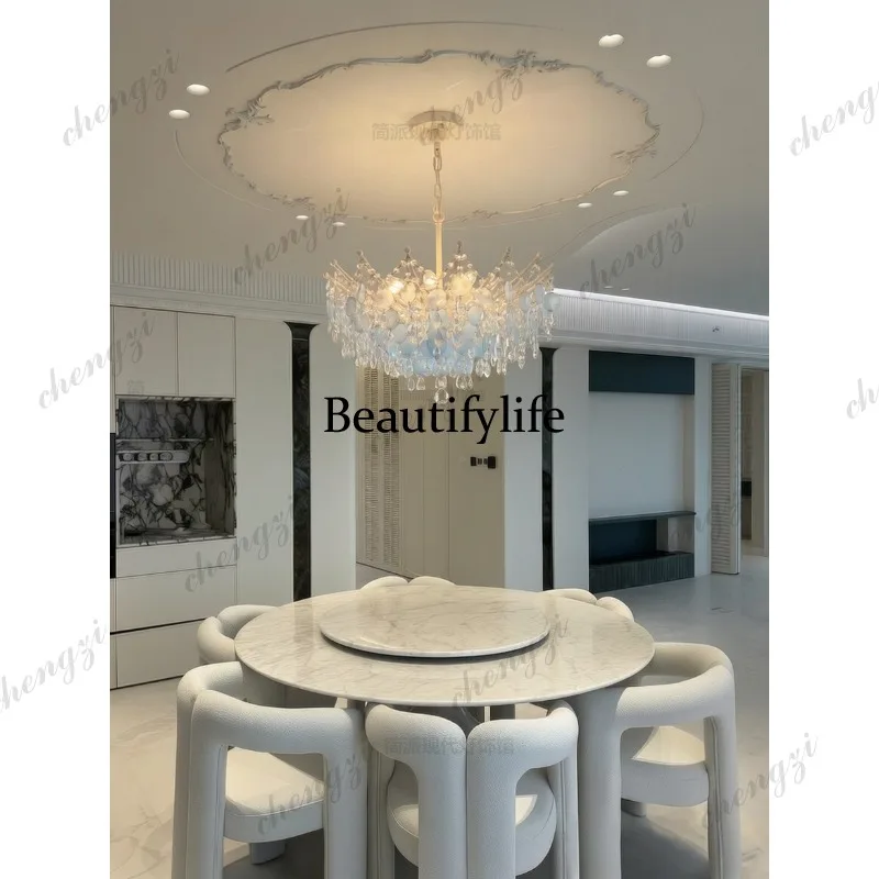 French dining room crystal chandelier light luxury shell string living room cream style bedroom retro dining room chandelier