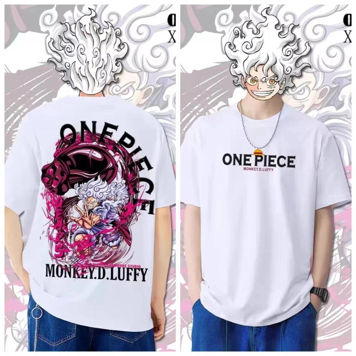 Camiseta conjunta de una pieza para hombre, ropa de Cosplay de Nika Luffy de cinco velocidades con animación, de manga corta, de algodón puro, versátil, de verano