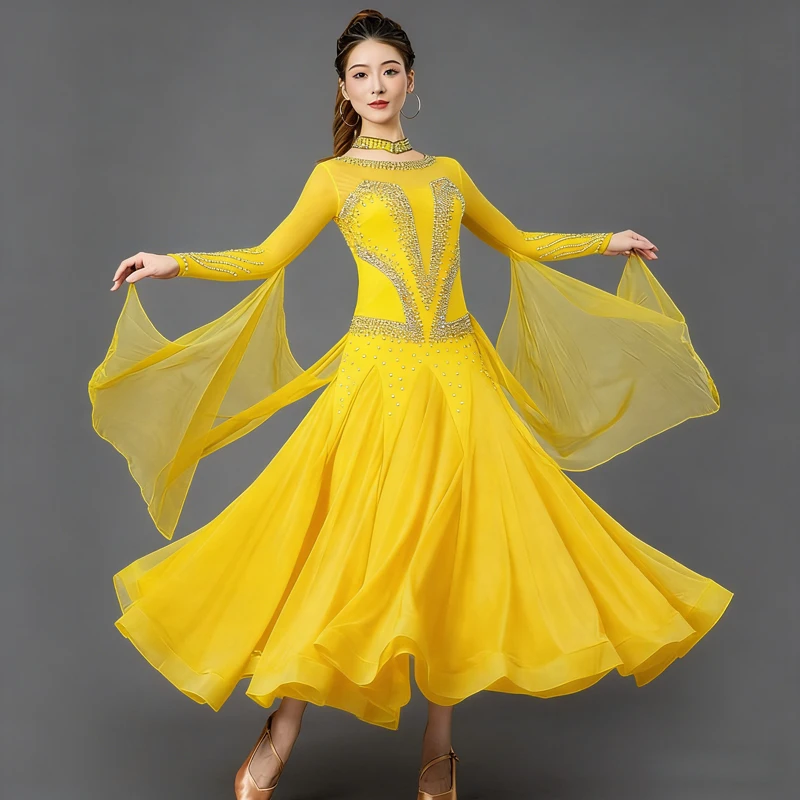 

Новое платье для современных танцев 2026 года для женщин: бальное, для вальса, квадратных танцев, с большим подолом, для выступлений и соревнований