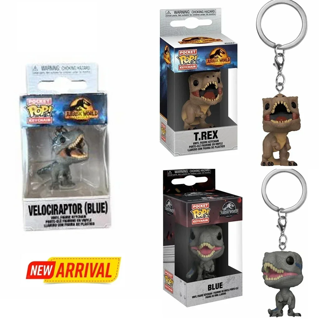 FUNKO Pocket Keychain Jurassic World Action Figure Blue Velociraptor Blue T.Rex Collection Toys for Action Figure Gifts