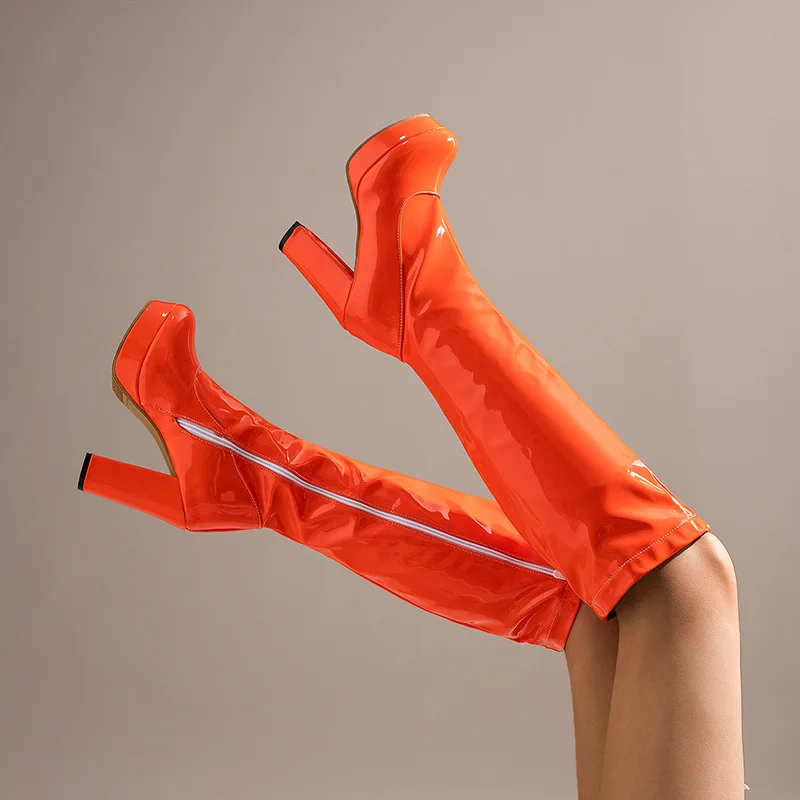 

Женские высокие сапоги ярких цветов на непромокаемой платформе и высоком каблуке, осенне-зимние модные удобные ботильоны из искусственной кожи