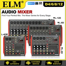 D 4/6/8/12CH Audio Mixer Bluetooth USB Per-Channel Reverb 48V Phantom Power 7-Band Master EQ Streaming Podcast Karaoke